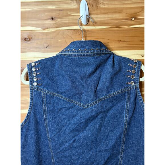 Vtg Gordon & James Signature 90s Y2K Denim Studded Vest Rhinestone Vintage L - Picture 9 of 10